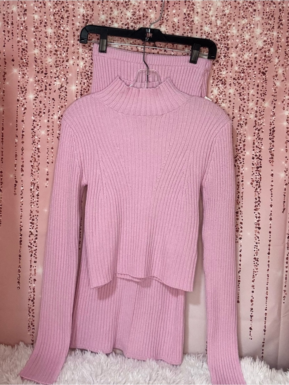 Women's Pink Ribbed Knit Skirt Set